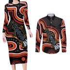Indigenous Platypus Australia Couples Matching Long Sleeve Bodycon Dress and Long Sleeve Button Shirt Australian Aboriginal Art Proud