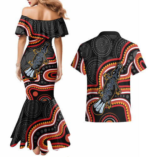Indigenous Platypus Australia Couples Matching Mermaid Dress and Hawaiian Shirt Australian Aboriginal Art Proud