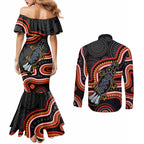 Indigenous Platypus Australia Couples Matching Mermaid Dress and Long Sleeve Button Shirt Australian Aboriginal Art Proud