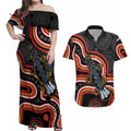 Indigenous Platypus Australia Couples Matching Off Shoulder Maxi Dress and Hawaiian Shirt Australian Aboriginal Art Proud