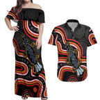 Indigenous Platypus Australia Couples Matching Off Shoulder Maxi Dress and Hawaiian Shirt Australian Aboriginal Art Proud