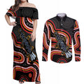 Indigenous Platypus Australia Couples Matching Off Shoulder Maxi Dress and Long Sleeve Button Shirt Australian Aboriginal Art Proud