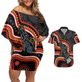 Indigenous Platypus Australia Couples Matching Off Shoulder Short Dress and Hawaiian Shirt Australian Aboriginal Art Proud