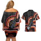 Indigenous Platypus Australia Couples Matching Off Shoulder Short Dress and Hawaiian Shirt Australian Aboriginal Art Proud