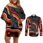 Indigenous Platypus Australia Couples Matching Off Shoulder Short Dress and Long Sleeve Button Shirt Australian Aboriginal Art Proud