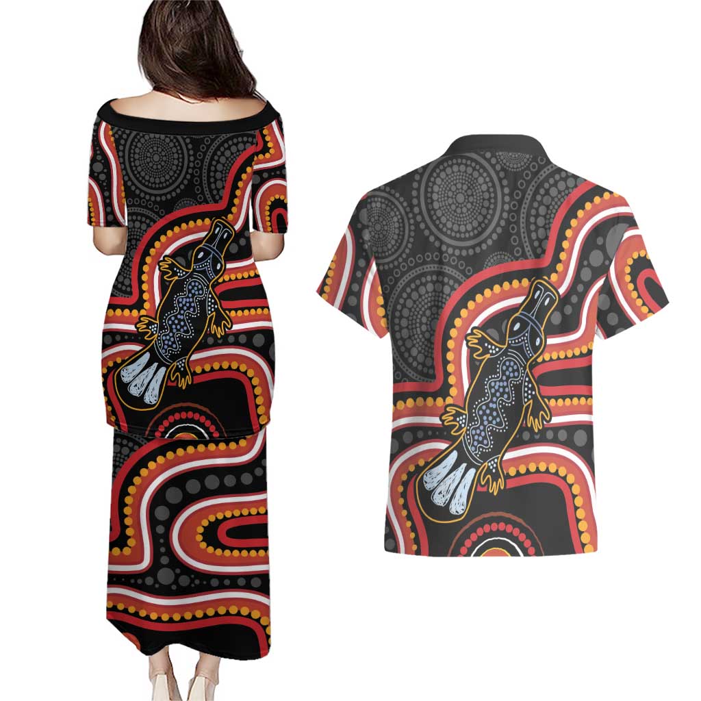 Indigenous Platypus Australia Couples Matching Puletasi and Hawaiian Shirt Australian Aboriginal Art Proud