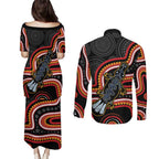 Indigenous Platypus Australia Couples Matching Puletasi and Long Sleeve Button Shirt Australian Aboriginal Art Proud
