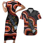 Indigenous Platypus Australia Couples Matching Short Sleeve Bodycon Dress and Hawaiian Shirt Australian Aboriginal Art Proud