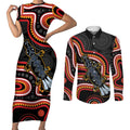 Indigenous Platypus Australia Couples Matching Short Sleeve Bodycon Dress and Long Sleeve Button Shirt Australian Aboriginal Art Proud