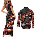 Indigenous Platypus Australia Couples Matching Short Sleeve Bodycon Dress and Long Sleeve Button Shirt Australian Aboriginal Art Proud