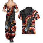 Indigenous Platypus Australia Couples Matching Summer Maxi Dress and Hawaiian Shirt Australian Aboriginal Art Proud