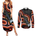 Indigenous Platypus Australia Couples Matching Summer Maxi Dress and Long Sleeve Button Shirt Australian Aboriginal Art Proud