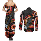 Indigenous Platypus Australia Couples Matching Summer Maxi Dress and Long Sleeve Button Shirt Australian Aboriginal Art Proud