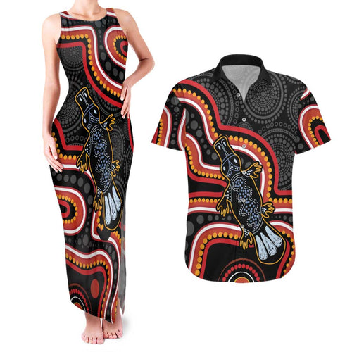 Indigenous Platypus Australia Couples Matching Tank Maxi Dress and Hawaiian Shirt Australian Aboriginal Art Proud