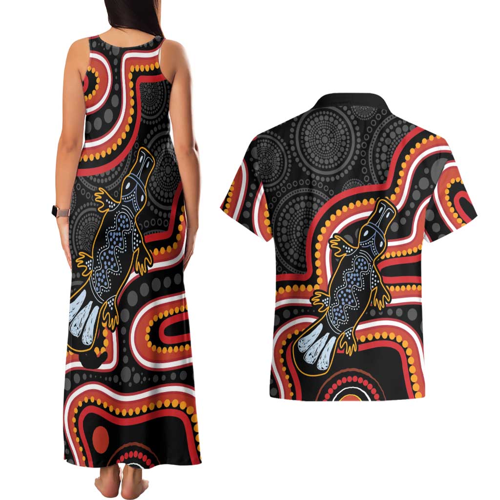Indigenous Platypus Australia Couples Matching Tank Maxi Dress and Hawaiian Shirt Australian Aboriginal Art Proud