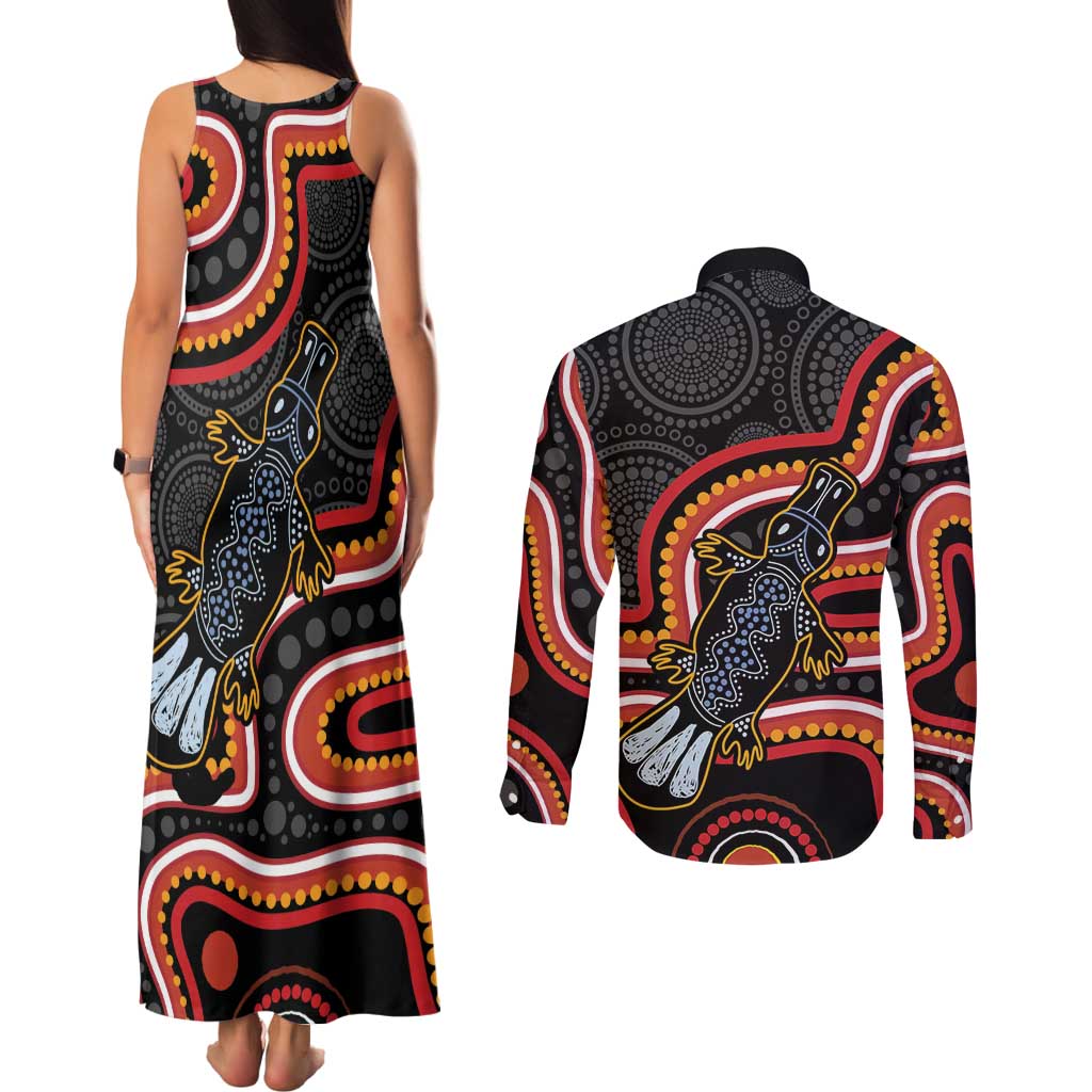 Indigenous Platypus Australia Couples Matching Tank Maxi Dress and Long Sleeve Button Shirt Australian Aboriginal Art Proud