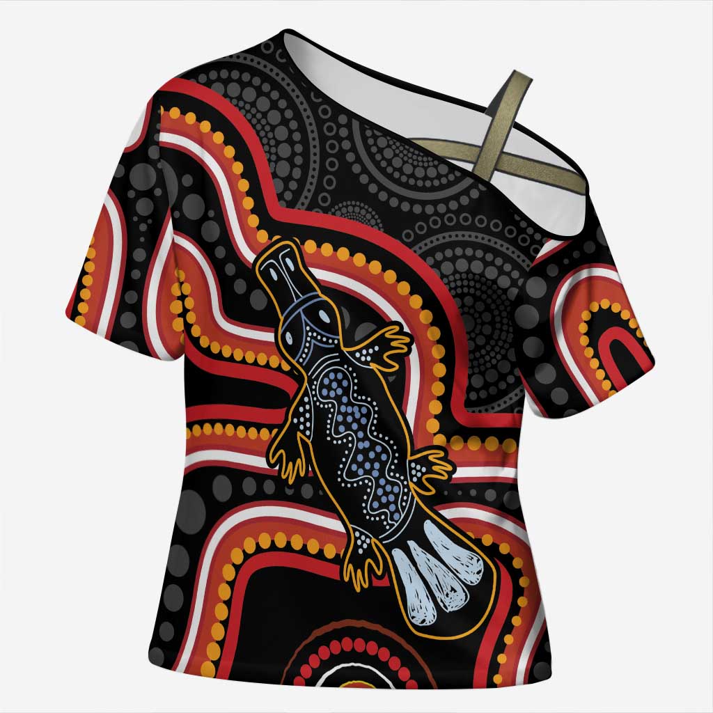 Indigenous Platypus Australia Cross Shoulder Shirt Australian Aboriginal Art Proud