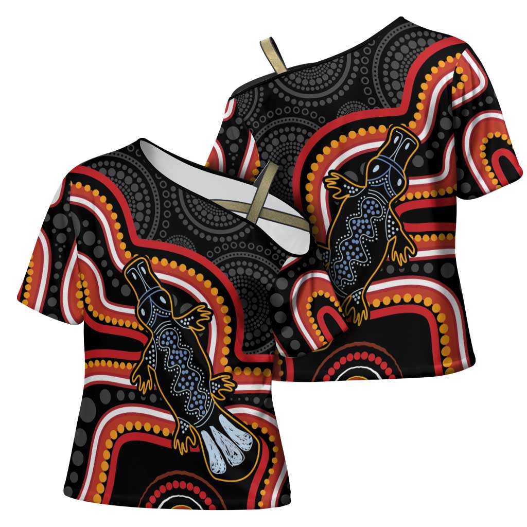 Indigenous Platypus Australia Cross Shoulder Shirt Australian Aboriginal Art Proud
