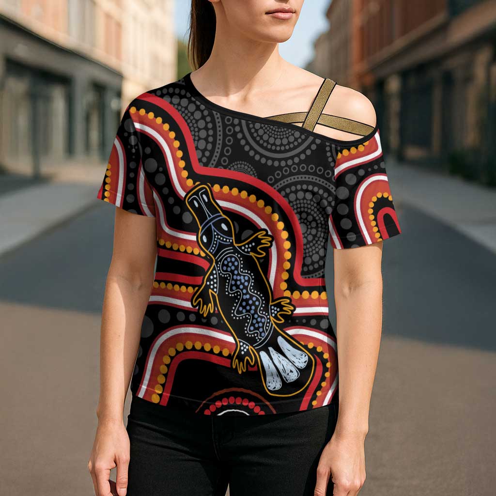 Indigenous Platypus Australia Cross Shoulder Shirt Australian Aboriginal Art Proud