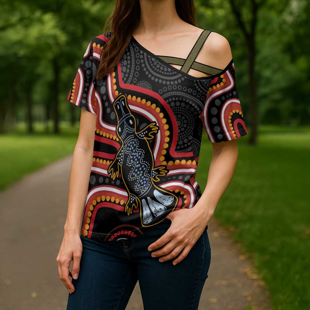 Indigenous Platypus Australia Cross Shoulder Shirt Australian Aboriginal Art Proud