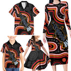 Indigenous Platypus Australia Family Matching Long Sleeve Bodycon Dress and Hawaiian Shirt Australian Aboriginal Art Proud
