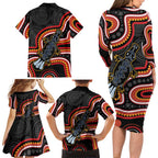 Indigenous Platypus Australia Family Matching Long Sleeve Bodycon Dress and Hawaiian Shirt Australian Aboriginal Art Proud