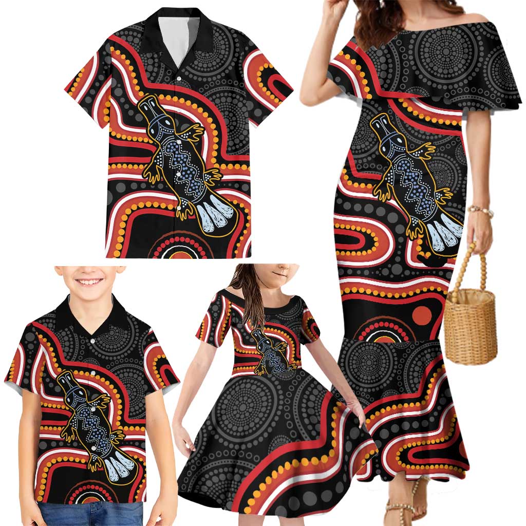 Indigenous Platypus Australia Family Matching Mermaid Dress and Hawaiian Shirt Australian Aboriginal Art Proud