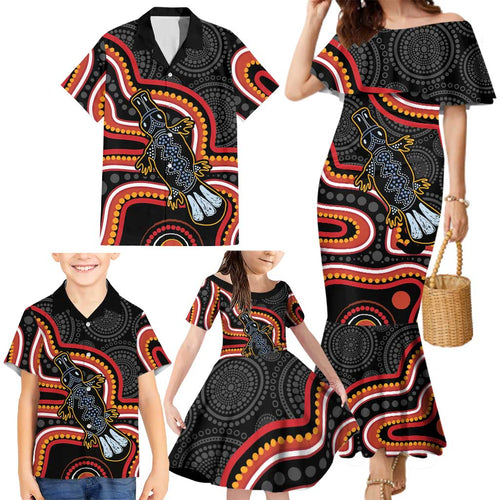 Indigenous Platypus Australia Family Matching Mermaid Dress and Hawaiian Shirt Australian Aboriginal Art Proud