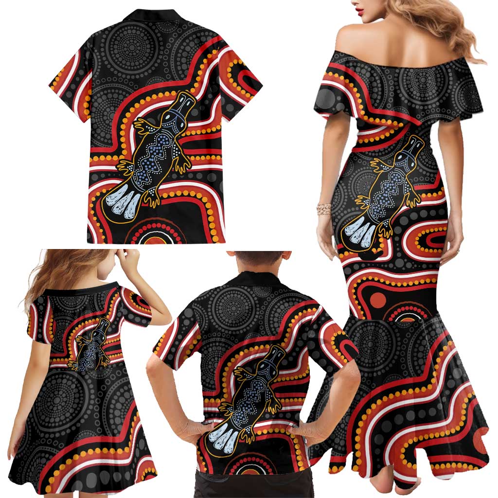 Indigenous Platypus Australia Family Matching Mermaid Dress and Hawaiian Shirt Australian Aboriginal Art Proud