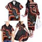 Indigenous Platypus Australia Family Matching Off The Shoulder Long Sleeve Dress and Hawaiian Shirt Australian Aboriginal Art Proud