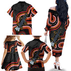 Indigenous Platypus Australia Family Matching Off The Shoulder Long Sleeve Dress and Hawaiian Shirt Australian Aboriginal Art Proud