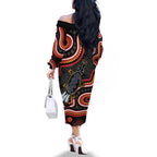Indigenous Platypus Australia Family Matching Off The Shoulder Long Sleeve Dress and Hawaiian Shirt Australian Aboriginal Art Proud