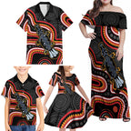 Indigenous Platypus Australia Family Matching Off Shoulder Maxi Dress and Hawaiian Shirt Australian Aboriginal Art Proud