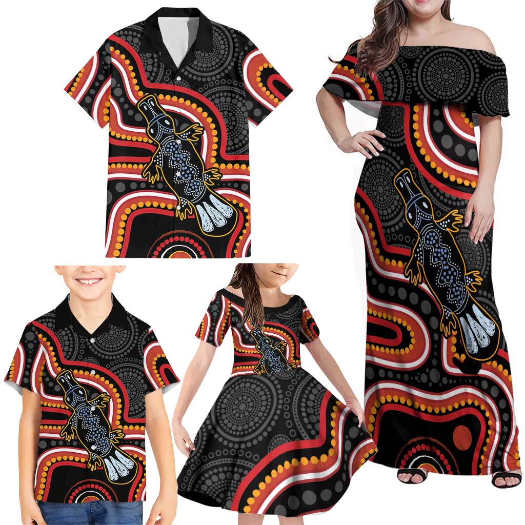 Indigenous Platypus Australia Family Matching Off Shoulder Maxi Dress and Hawaiian Shirt Australian Aboriginal Art Proud