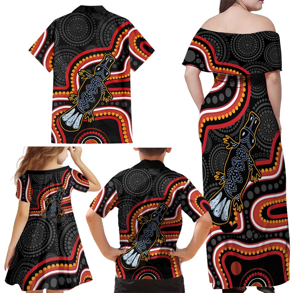 Indigenous Platypus Australia Family Matching Off Shoulder Maxi Dress and Hawaiian Shirt Australian Aboriginal Art Proud
