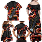 Indigenous Platypus Australia Family Matching Off Shoulder Maxi Dress and Hawaiian Shirt Australian Aboriginal Art Proud