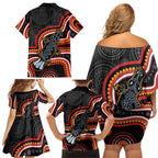 Indigenous Platypus Australia Family Matching Off Shoulder Short Dress and Hawaiian Shirt Australian Aboriginal Art Proud