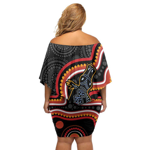 Indigenous Platypus Australia Family Matching Off Shoulder Short Dress and Hawaiian Shirt Australian Aboriginal Art Proud