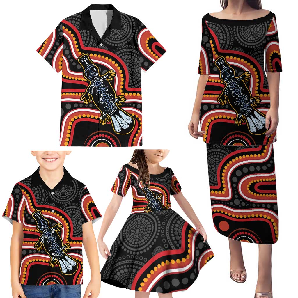 Indigenous Platypus Australia Family Matching Puletasi and Hawaiian Shirt Australian Aboriginal Art Proud