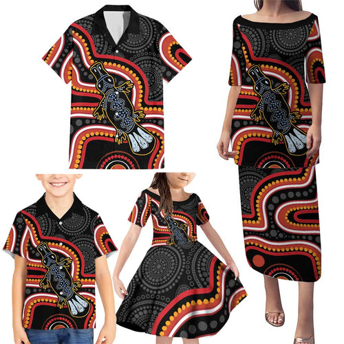 Indigenous Platypus Australia Family Matching Puletasi and Hawaiian Shirt Australian Aboriginal Art Proud