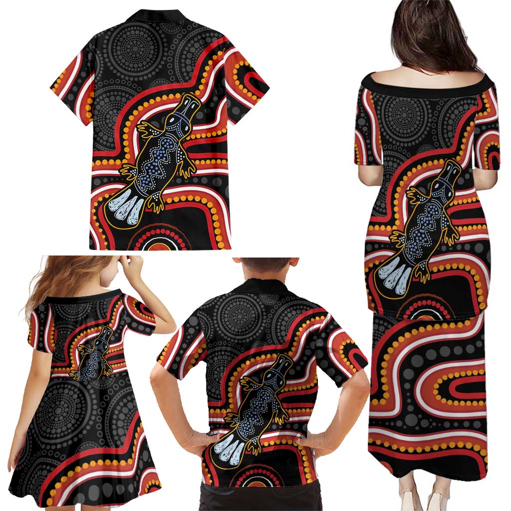 Indigenous Platypus Australia Family Matching Puletasi and Hawaiian Shirt Australian Aboriginal Art Proud