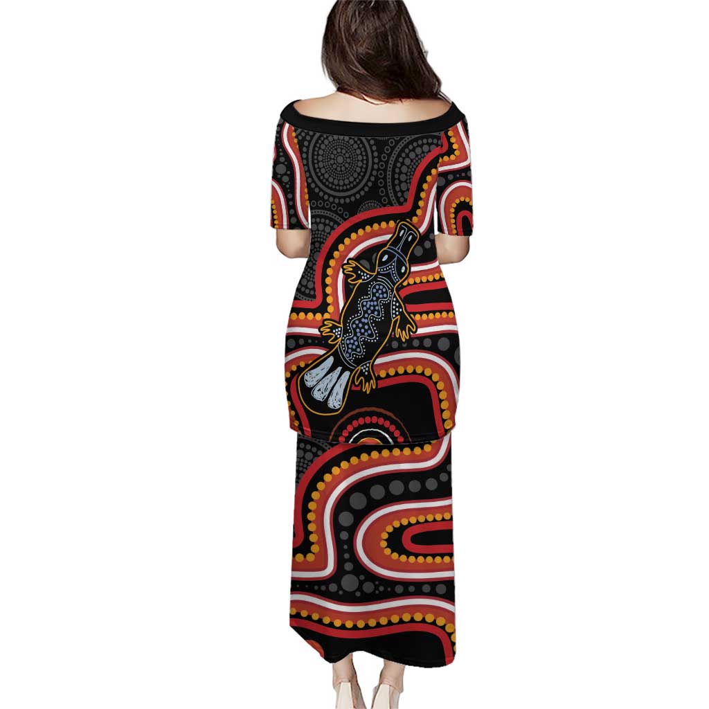 Indigenous Platypus Australia Family Matching Puletasi and Hawaiian Shirt Australian Aboriginal Art Proud