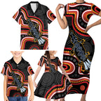 Indigenous Platypus Australia Family Matching Short Sleeve Bodycon Dress and Hawaiian Shirt Australian Aboriginal Art Proud
