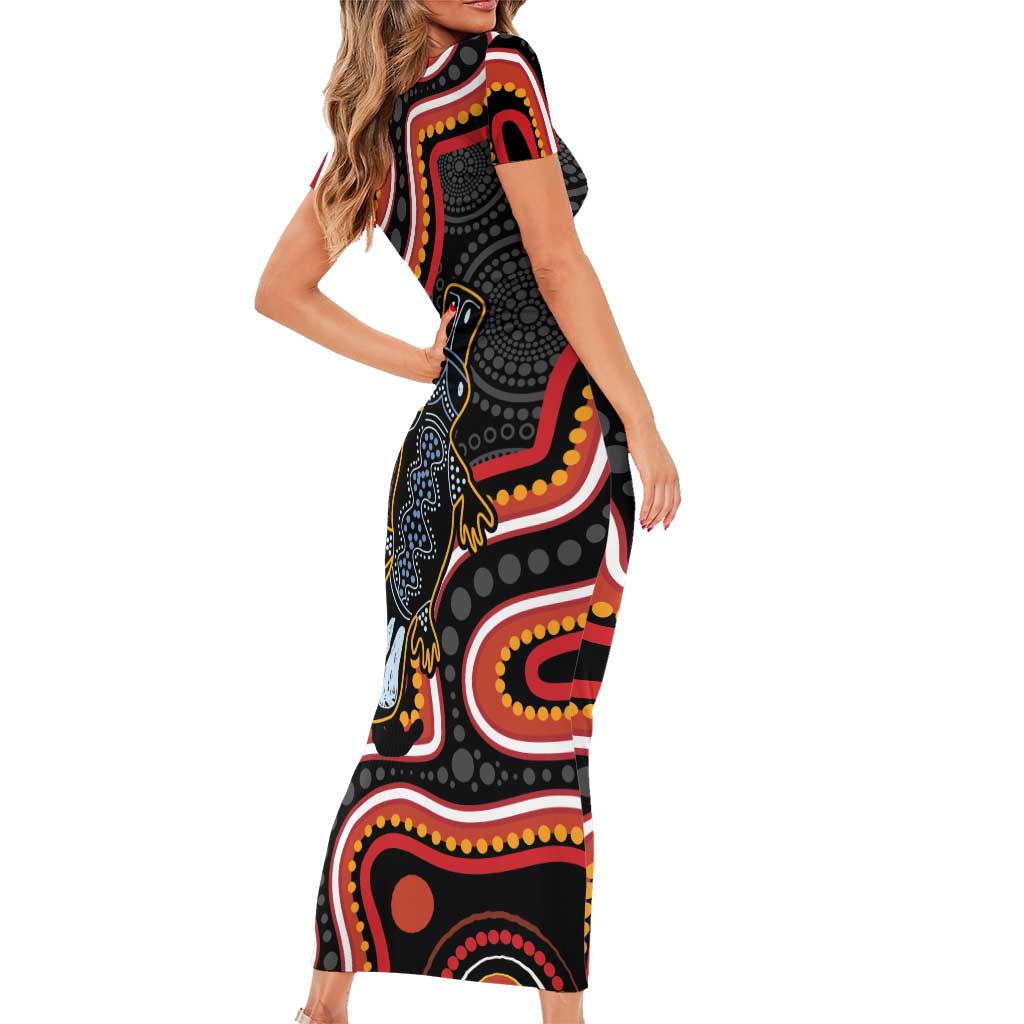 Indigenous Platypus Australia Family Matching Short Sleeve Bodycon Dress and Hawaiian Shirt Australian Aboriginal Art Proud