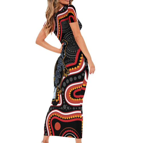 Indigenous Platypus Australia Family Matching Short Sleeve Bodycon Dress and Hawaiian Shirt Australian Aboriginal Art Proud