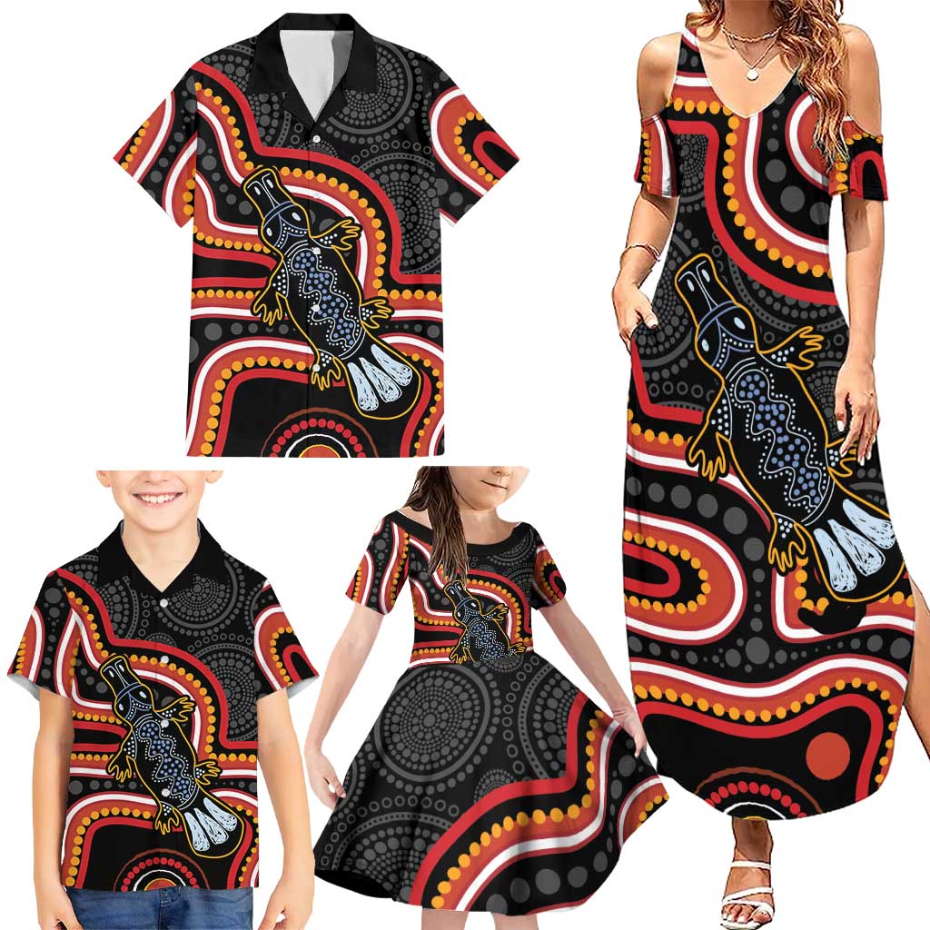 Indigenous Platypus Australia Family Matching Summer Maxi Dress and Hawaiian Shirt Australian Aboriginal Art Proud