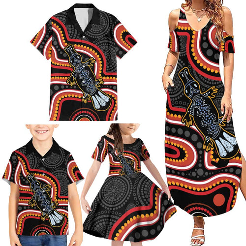 Indigenous Platypus Australia Family Matching Summer Maxi Dress and Hawaiian Shirt Australian Aboriginal Art Proud