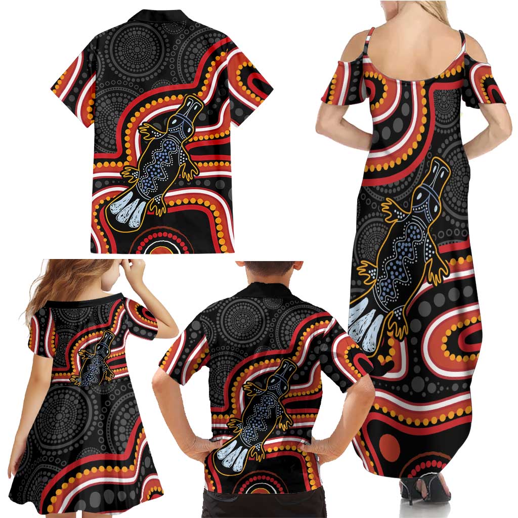 Indigenous Platypus Australia Family Matching Summer Maxi Dress and Hawaiian Shirt Australian Aboriginal Art Proud