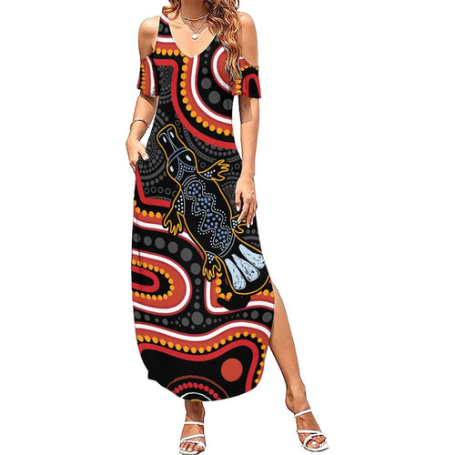 Indigenous Platypus Australia Family Matching Summer Maxi Dress and Hawaiian Shirt Australian Aboriginal Art Proud