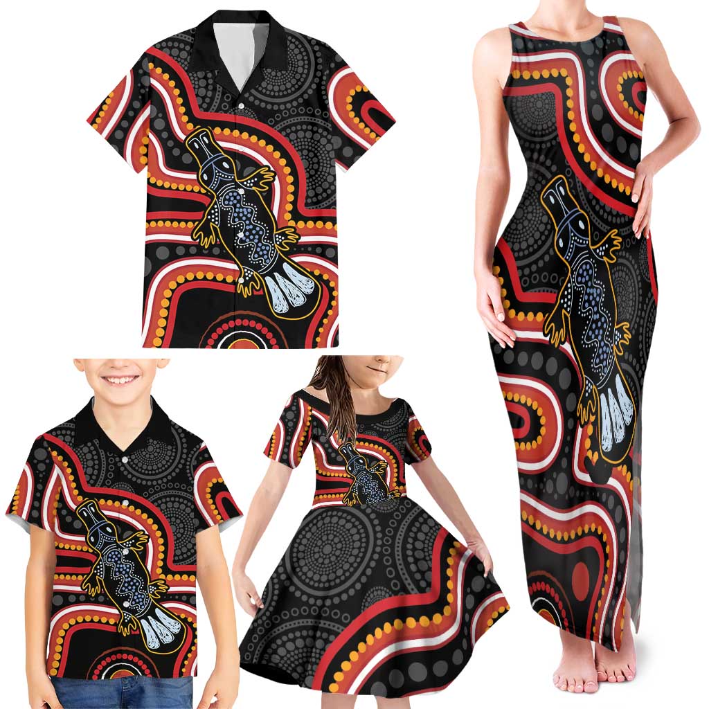 Indigenous Platypus Australia Family Matching Tank Maxi Dress and Hawaiian Shirt Australian Aboriginal Art Proud